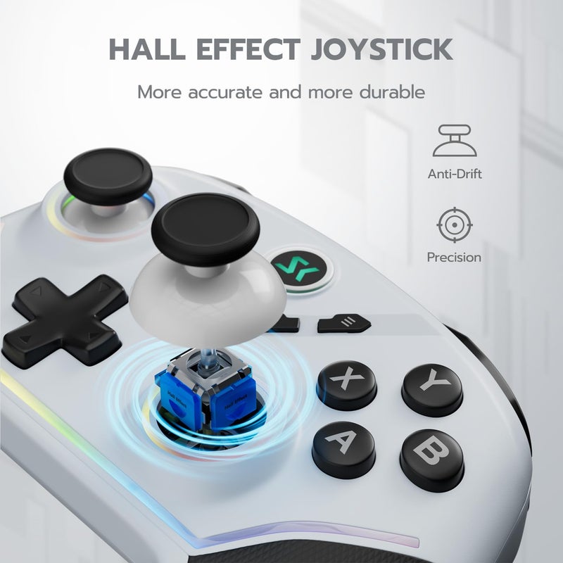 ISHAKO Wireless Gaming Controller with Hall Effect Joysticks&Triggers, 1200mAh Battery, 1000Hz Polling Rate, 4 Back Buttons, RGB Lighting – Works with PC Windows/Mac/Steam/Luna/Tesla/Switch- White - Image 4